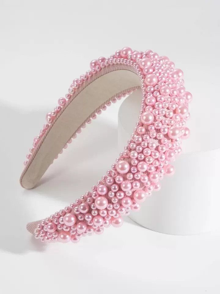 1pc Pink Color Faux Pearl Decor Wide Headband Hair Accessories For Daily Use Elegant Hair Accesso... | SHEIN
