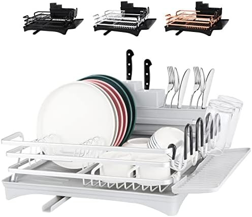 ROTTOGOON 【SMALL】 Aluminum Dish Drying Rack, Rustproof 16.5"x11.8"x5.5" Dish Rack and Drainboard Set | Amazon (US)