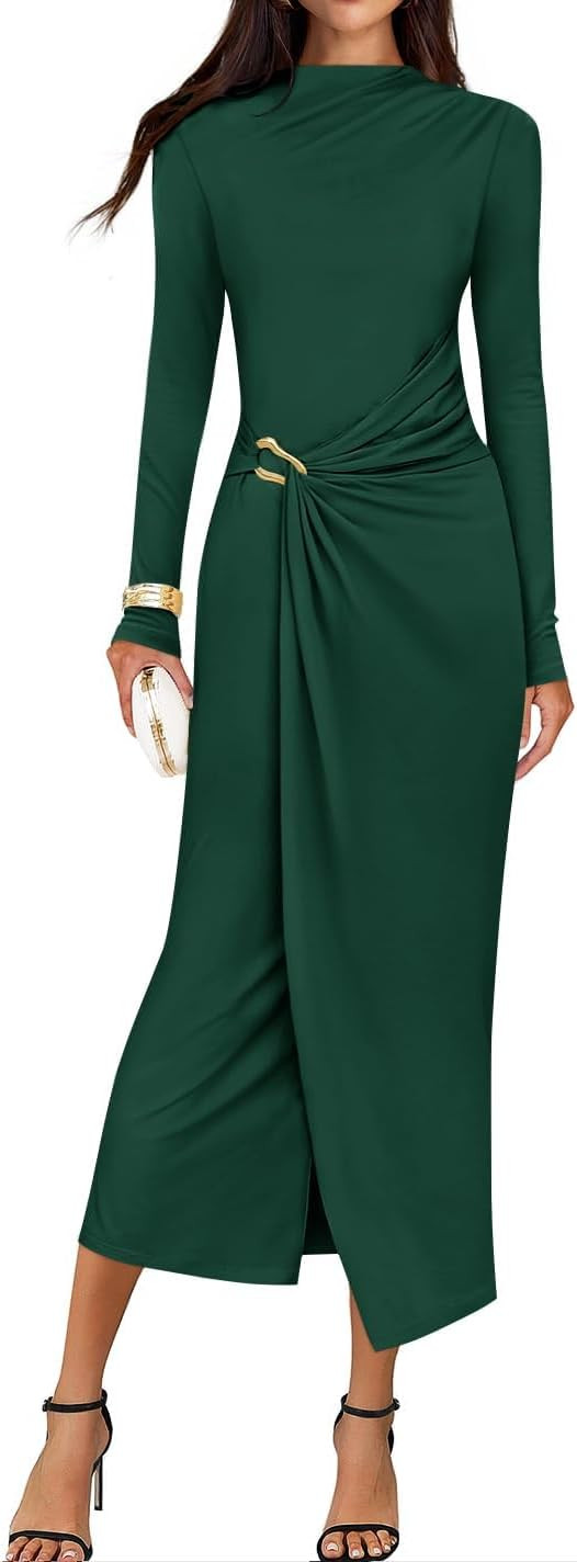 ZESICA Womens Fall Long Sleeve Wedding Guest Midi Dresses | Amazon (US)