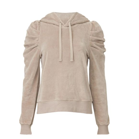 Rebecca Minkoff Janine Hoodie Sweater Size XS Brown Velour Cotton Blend Puff Top | Poshmark