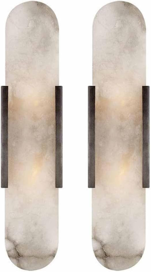 Natural Alabaster Wall Sconces Set of 2 Marble Wall Lamp, 13.8in Hardwired | Black Bathroom Vanit... | Amazon (US)