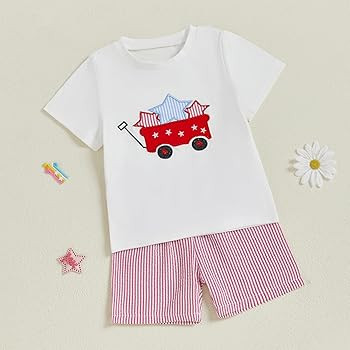 Kayotuas Fourth Of July Toddler Boy Outfit Baby American Flag Clothes Patriotic Shirt Striped Gin... | Amazon (US)