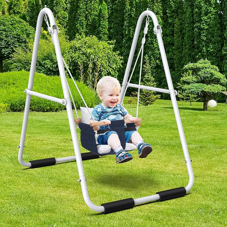 Hapfan Toddler Swing with Stand, Heavy Duty Baby Indoor Outdoor Swing Set with Safety Harness, Fo... | Amazon (US)