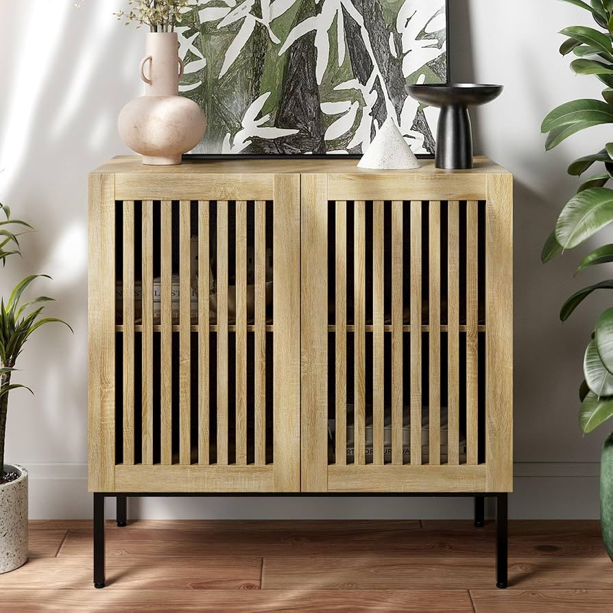 Buffet Cabinet with Storage,31.5" Farmhouse Console Table with Metal Base and Adjustable Shelf,Si... | Amazon (US)