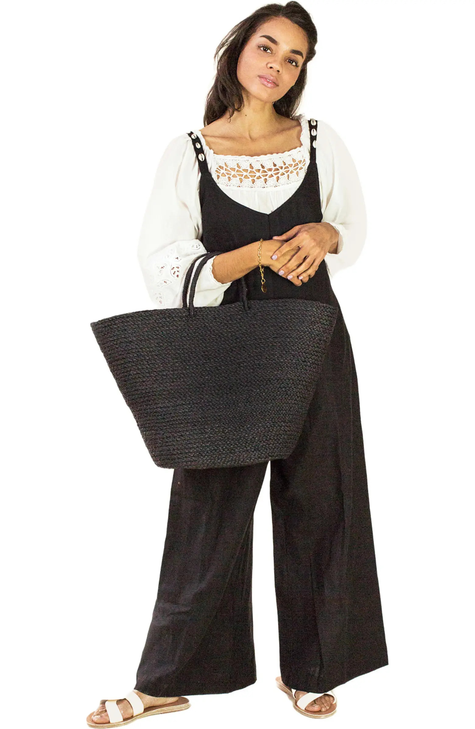 Braided Raffia Tote Black | Nordstrom