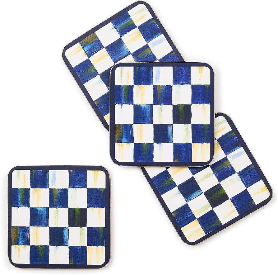 MacKenzie-Childs Square Cork-Back Coaster Set, Table Coasters for Drinks, Set of 4, Blue-and-Whit... | Amazon (US)