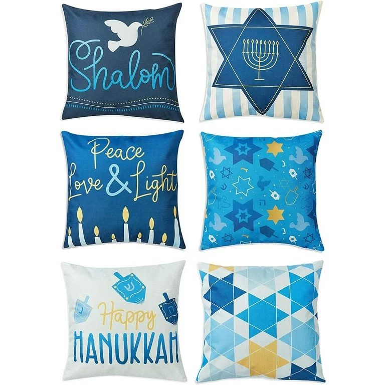 Set of 4 Hanukkah Decorative Throw Pillow Covers Cushion Case Protector, Standard Size 18 x 18 Sq... | Walmart (US)