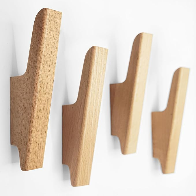 Wood Wall Hooks 4 Pack Wooden Hooks for Wall, Heavy Duty Decorative Coat Hooks Wall Mounted，Hoo... | Amazon (US)