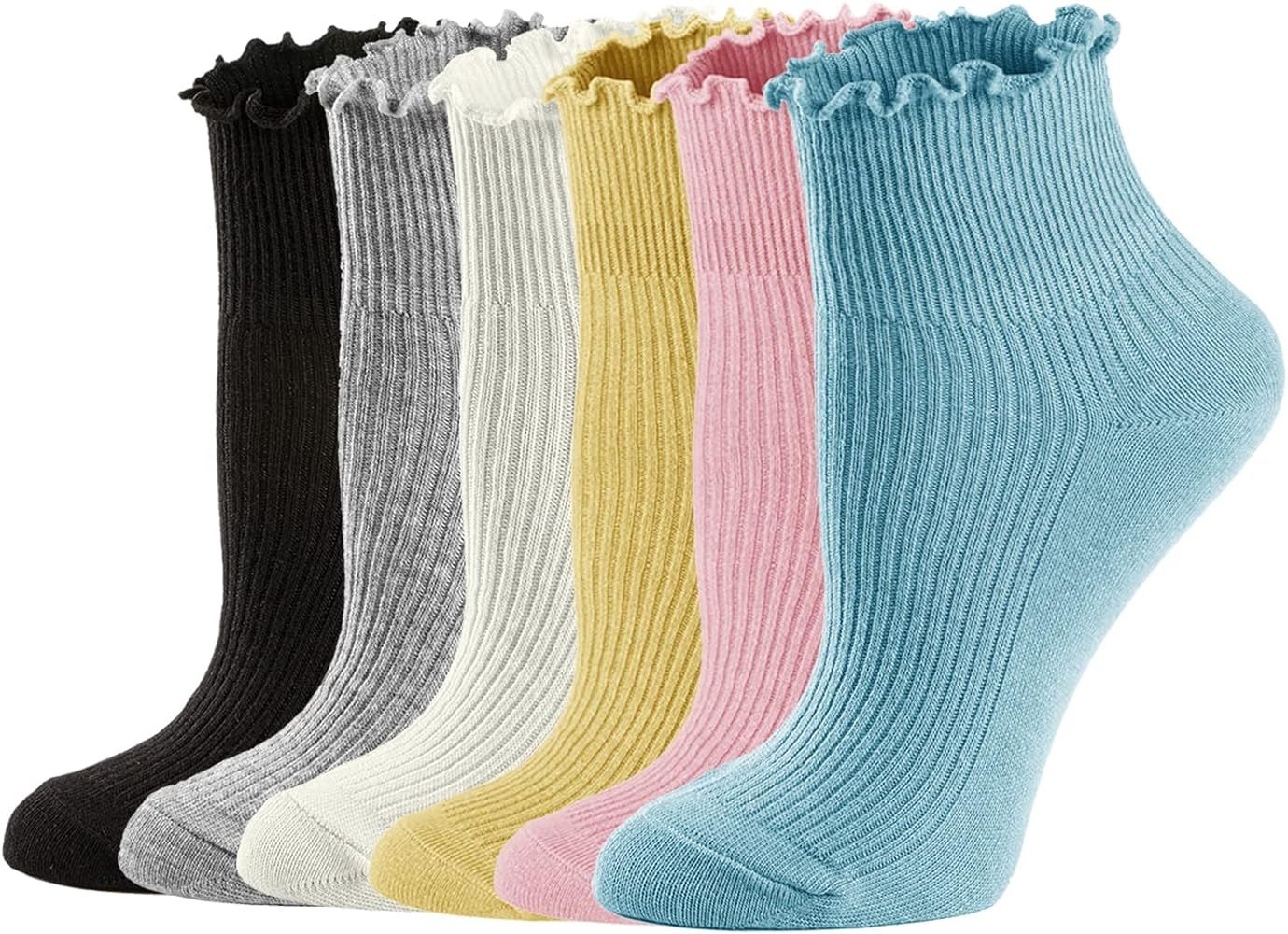 Mcool Mary Womens Socks, Ruffle Turn-Cuff Casual Ankle Socks Breathable Knit Cotton Warm Lettuce ... | Amazon (US)
