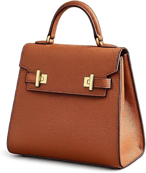 Women's Leather Handbag - Elegant Shoulder Bag with Gold-Tone Hardware and Flap Closure | Amazon (US)