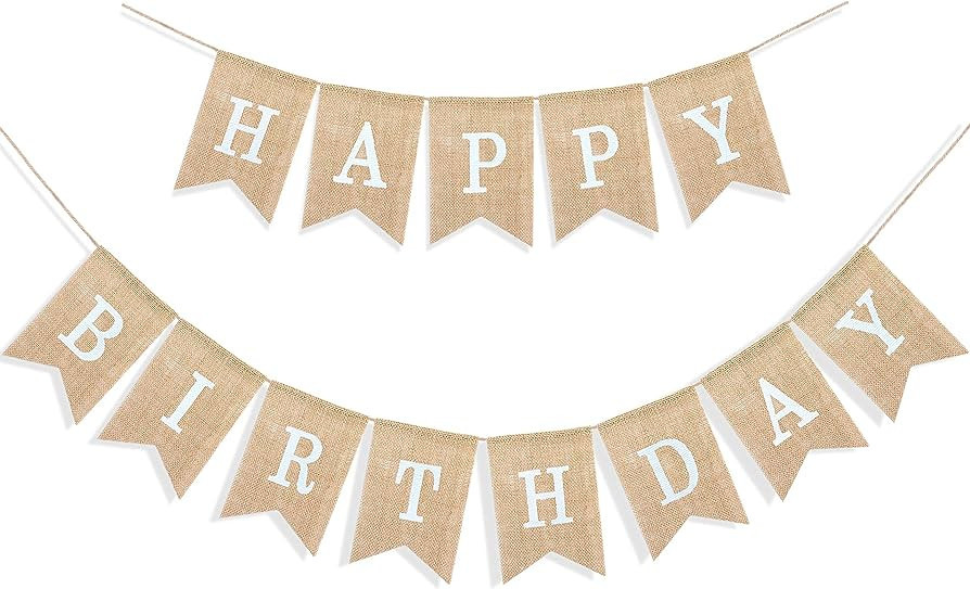 Uniwish Happy Birthday Banner for Birthday Party Decorations, Rustic Burlap Bunting Swallowtail F... | Amazon (US)