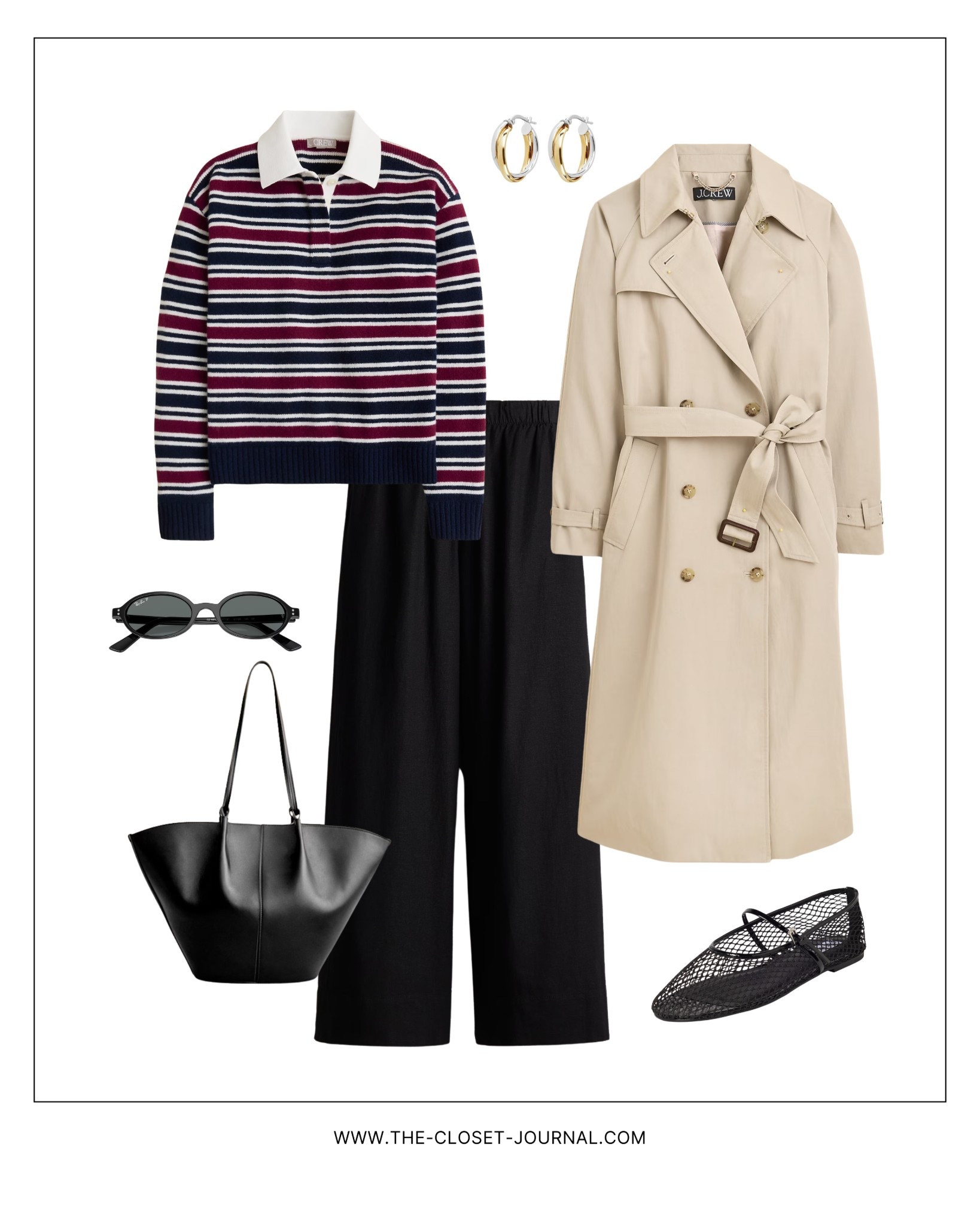 Spring look / Trench outfit / Polo striped sweater