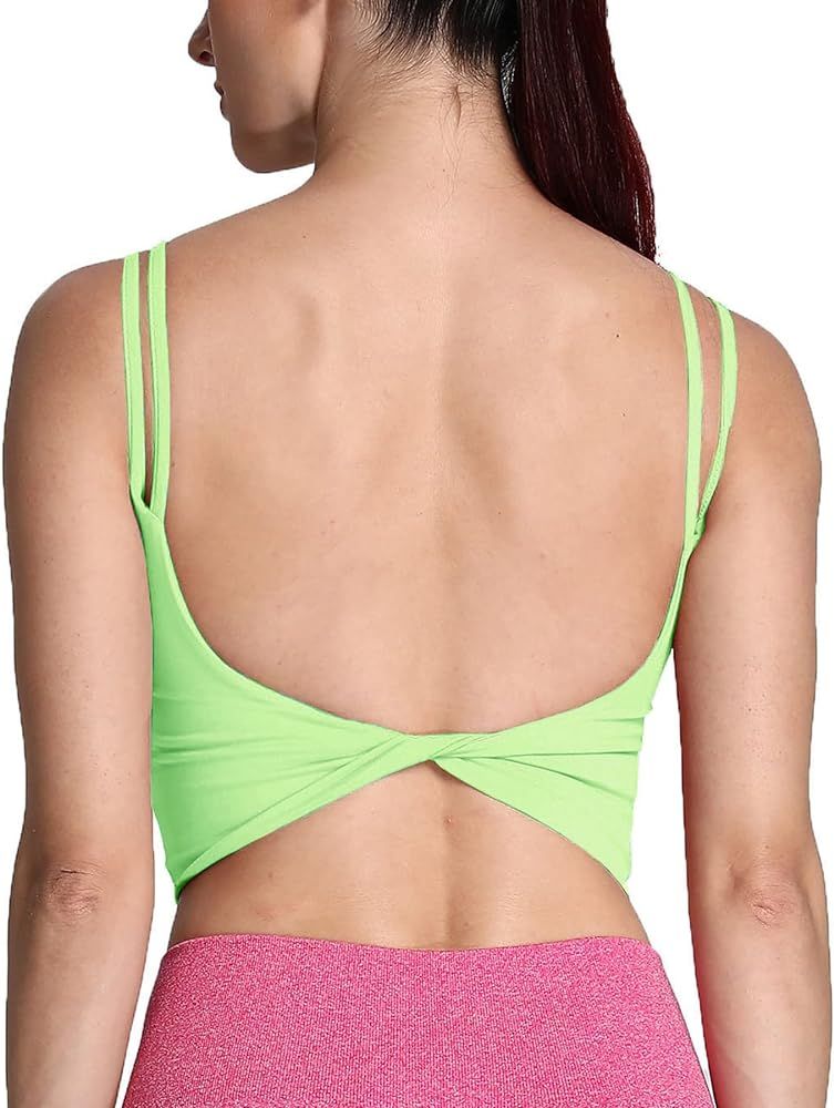 Aoxjox Women's Workout Sports Bras Fitness Padded Backless Yoga Crop Tank Top Twist Back Cami | Amazon (US)