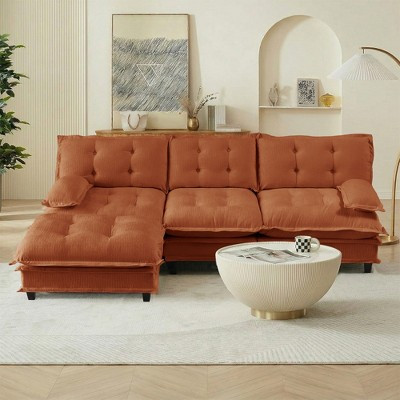 8.9 ft L-Shaped Modular Sectional Cloud Couch with Ottoman: 3-Seat Deep Seat Chenille Sofa with Comfy Lattice Cushion for Bedroom and Apartment | Target