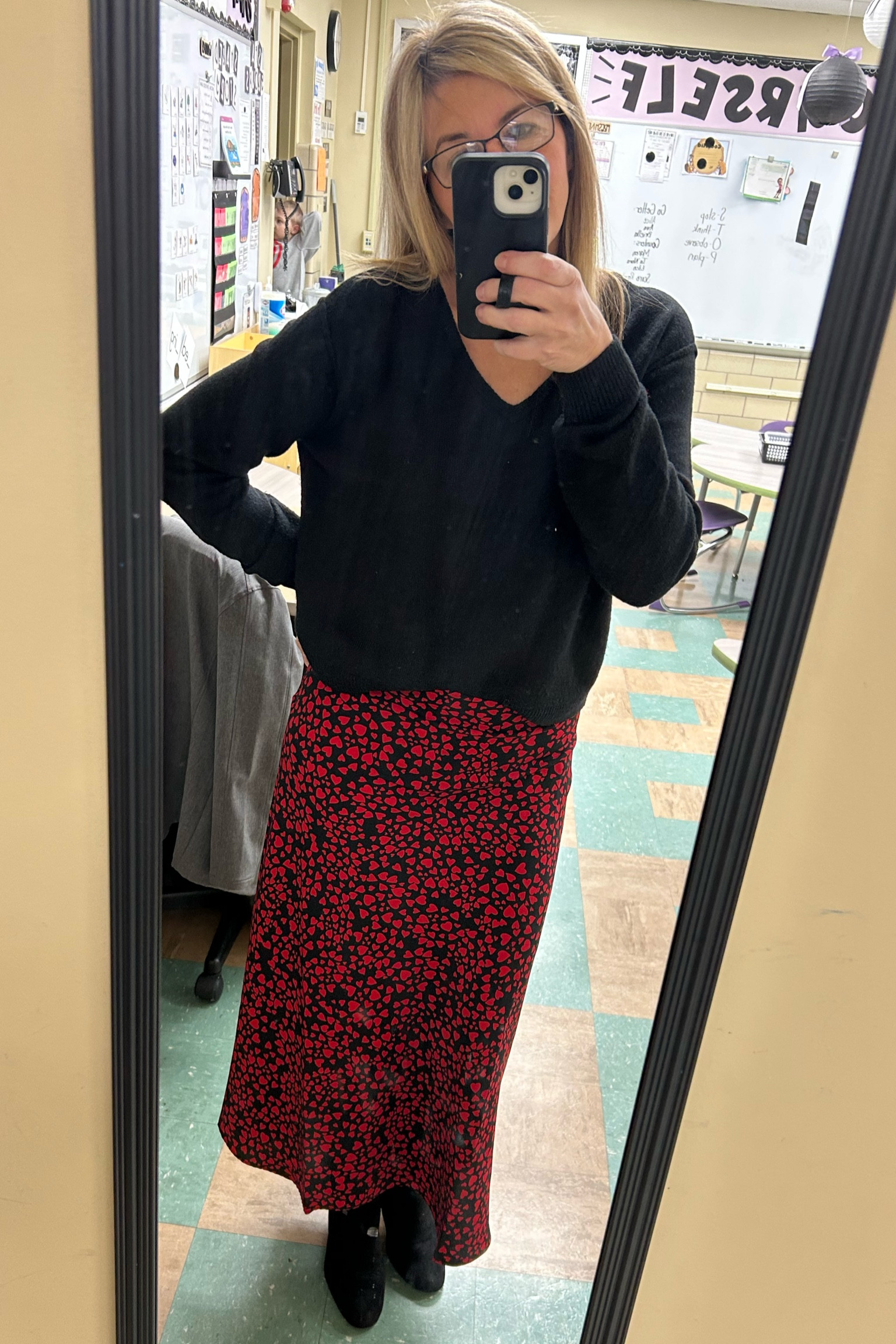 How deep is your L❤️VE! This is a perfect workwear or Valentine’s Day Outfit! #teacher #teacherootd #datenight #redandblack #hearts 

#LTKWorkwear #LTKFindsUnder50 #LTKStyleTip