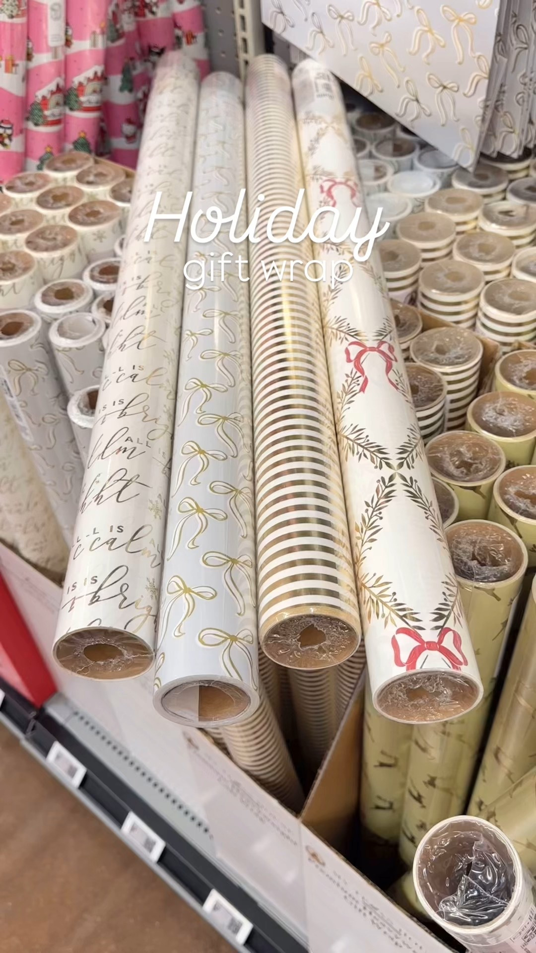Holiday gift wrap, Christmas wrapping paper, white and gold gift wrap, Walmart finds bow wrapping paper Christmas decor 