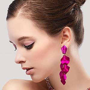 Long Acrylic Rose Petal Earrings Dangle Exaggerated Flower Earrings Drop Statement Floral Tassel ... | Amazon (US)