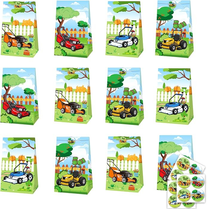 SWZMBFA 12 Pcs Lawn Mower Party Bags with Stickers Lawn Mower Party Decorations Lawn Mower Gift C... | Amazon (US)