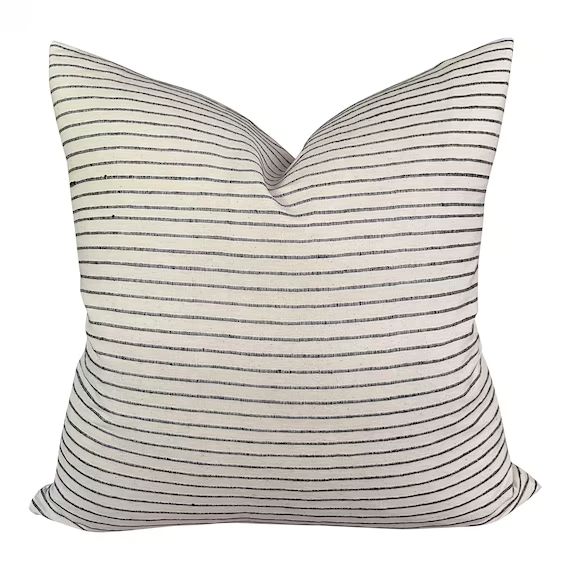 Black Slub Stripe Pillow Cover // Black White Pillows // | Etsy | Etsy (US)