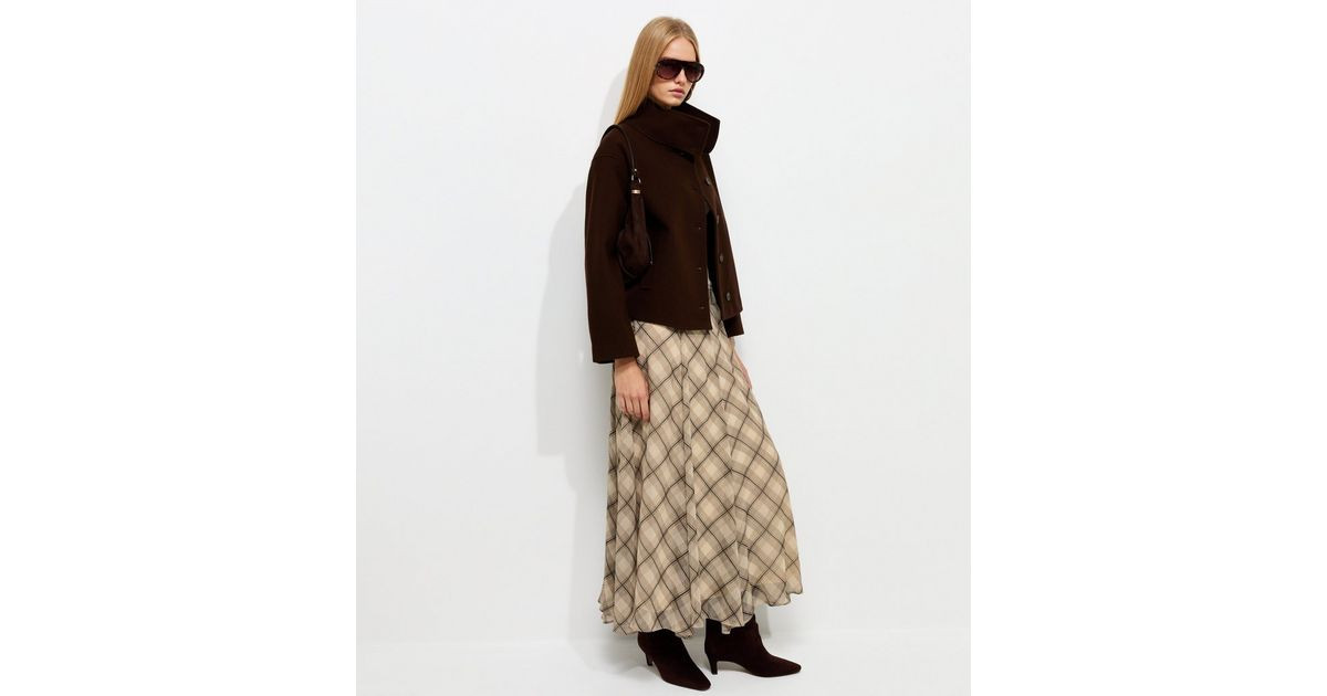 Women's Cream Chiffon Check Hanky Hem Midi Skirt New Look | New Look (UK)