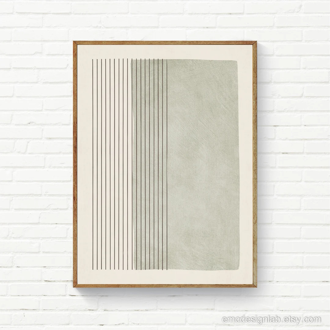 Thin Black Lines Neutral Green Artwork / Simple Minimal Elegant Wall Art / Minimal Bedroom Decor ... | Etsy (US)
