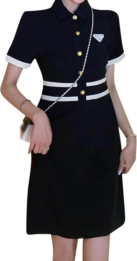 LAI MENG FIVE CATS Women's Casual Elegant Short Sleeve knit Button Down Tunic Mini Dresses | Amazon (US)