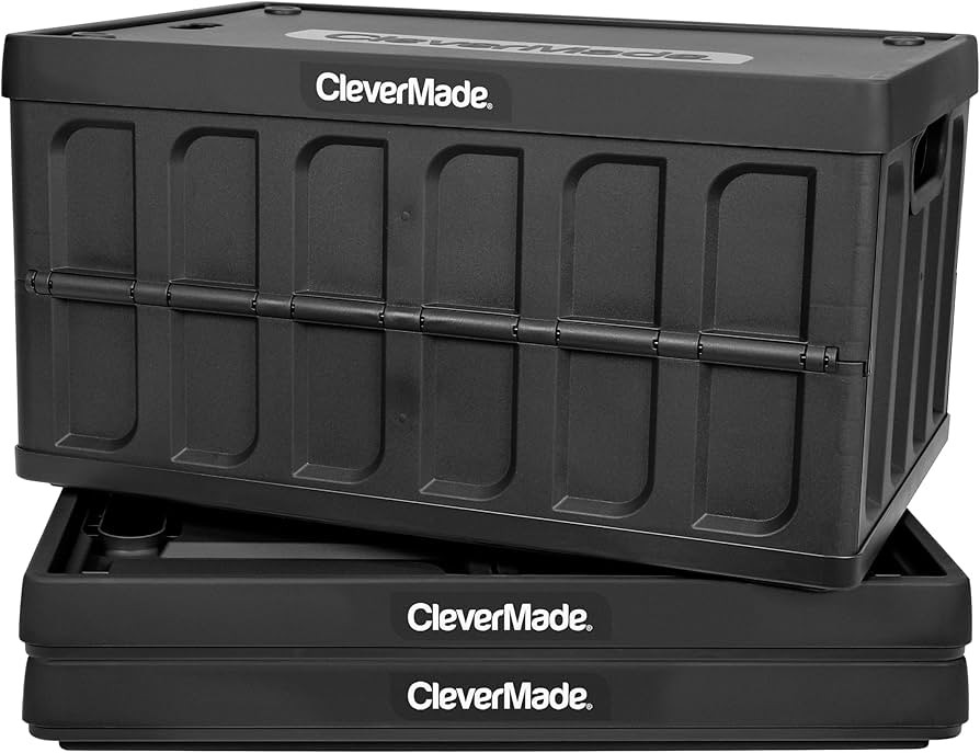 CleverMade Collapsible Storage Bins with Lids- Obsidian 3 Pack 62L - Plastic Containers Stackable... | Amazon (US)