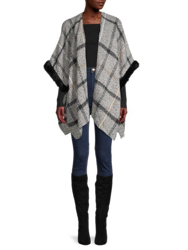 Plaid Faux Fur-Trim Ruana | Saks Fifth Avenue OFF 5TH