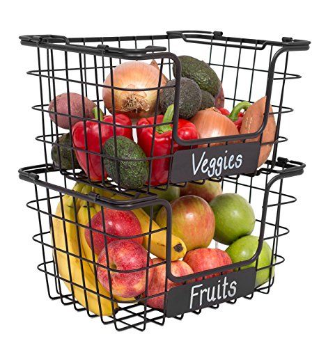 BIRDROCK HOME Stacking Wire Market Baskets with Chalk Label - Set of 2 - Fruit Vegetable Produce Met | Amazon (US)