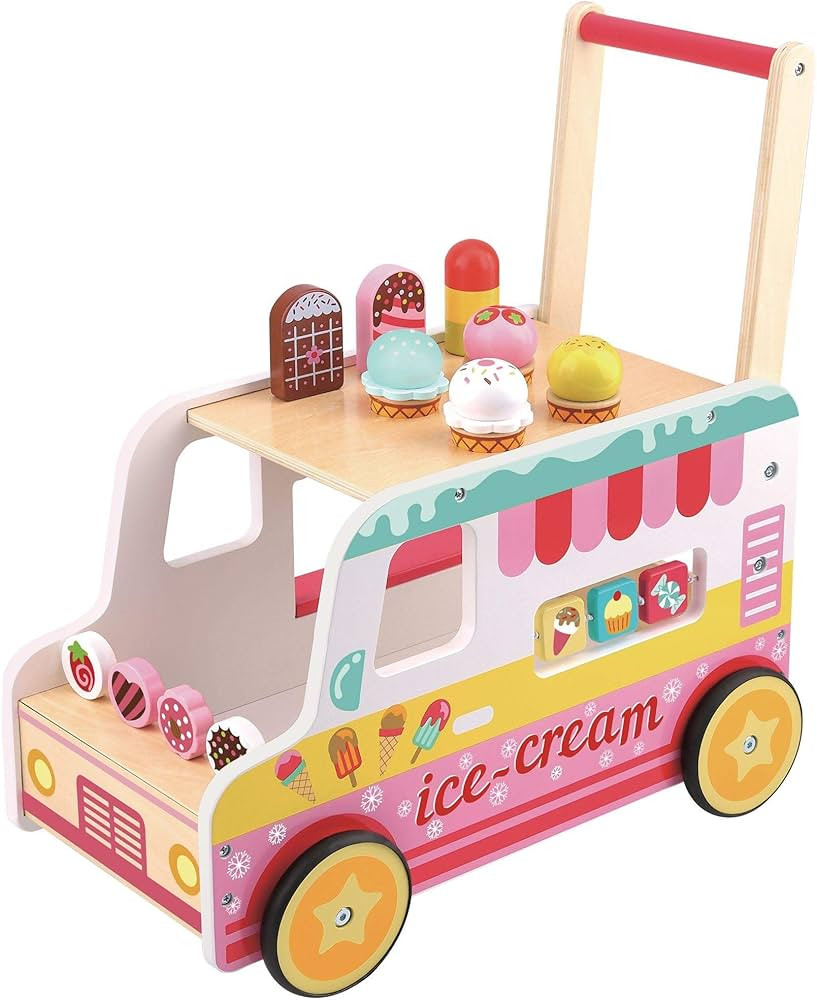Fat Brain Toys Scoop 'n Scoot Ice Cream Walker - Wooden Pretend Playset for Toddlers | Amazon (US)