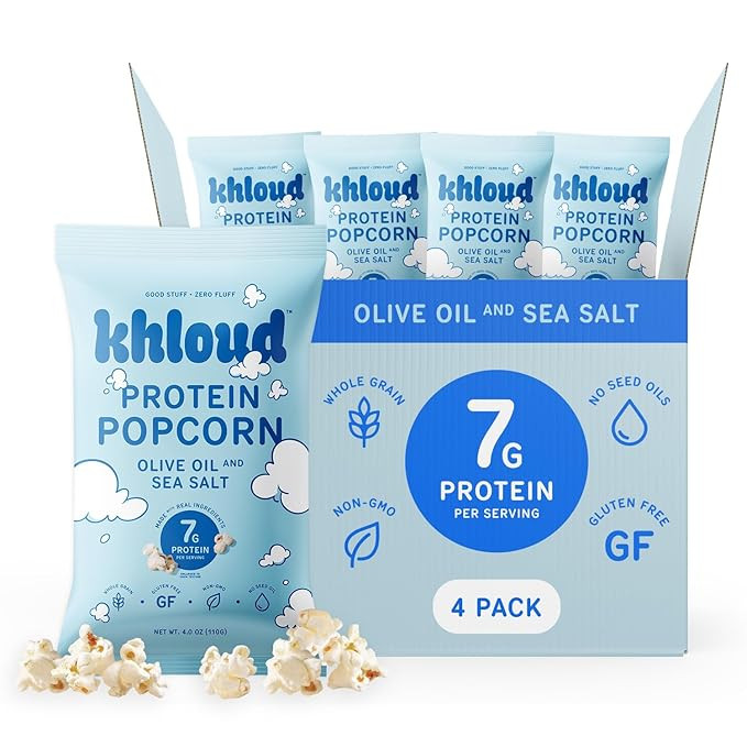 Khloud Protein Popcorn - Olive Oil & Sea Salt - 7g Protein Snacks for Adults & Kids - Flavored Po... | Amazon (US)