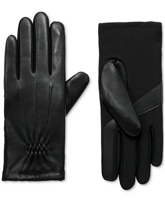 Women's Stretch Leather Touchscreen Gloves | Macy's