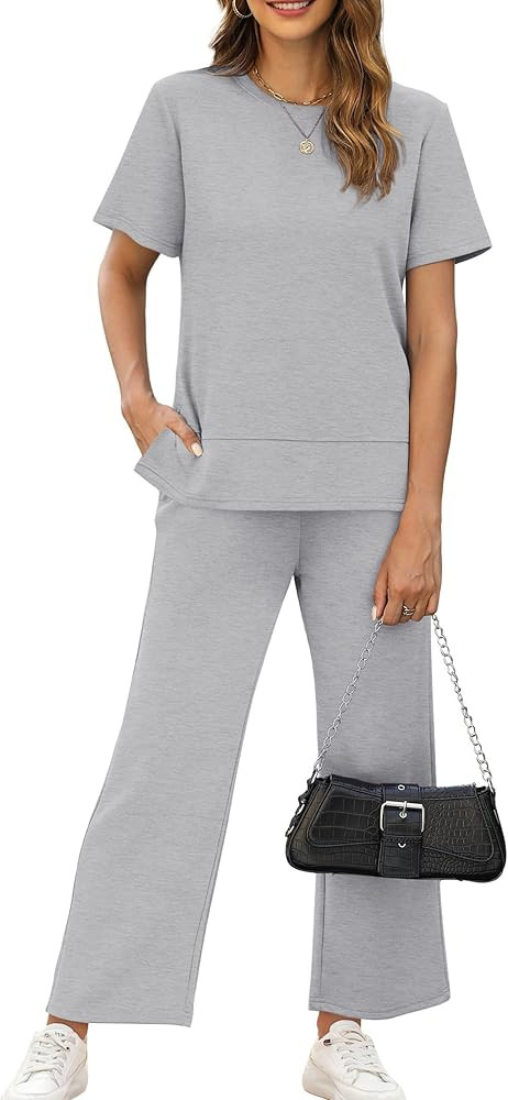 XIEERDUO Women's 2 Piece Lounge Set Fashion Travel Outfits Vacation Tracksuit Comfy Wide Leg Airp... | Amazon (US)