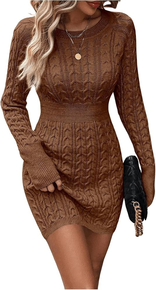 GORGLITTER Women's Cable Knit Sweater Dress Long Sleeve Knit Winter Dresses Crewneck Mini Pencil ... | Amazon (US)