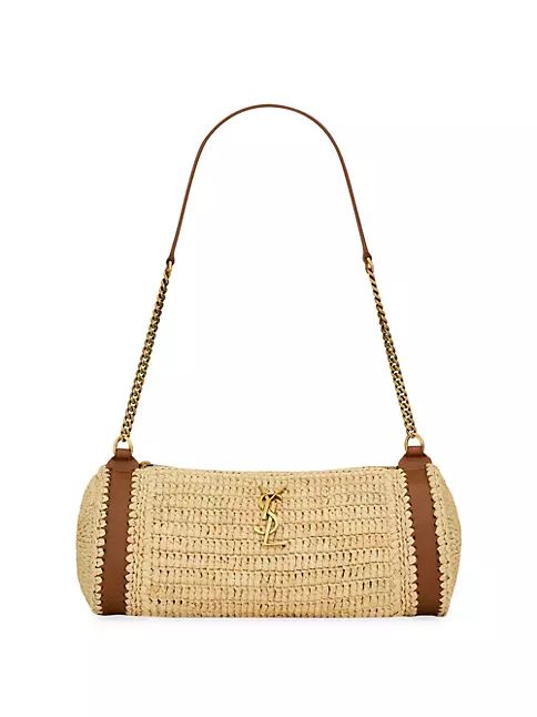 Cassandre Small Cylindric Bag in Raffia and Vegetable-Tanned Leather | Saks Fifth Avenue