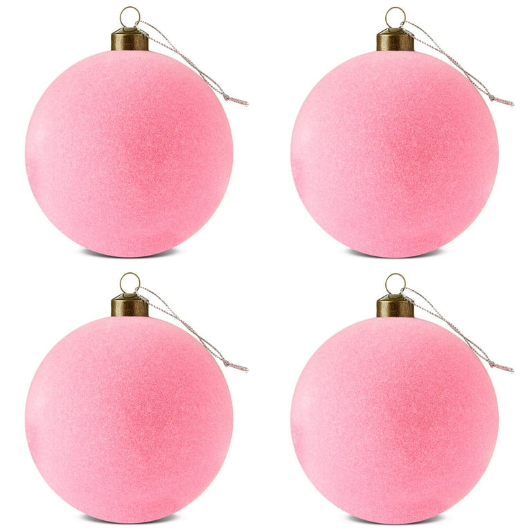 4 Count Pink Flocked Ball Christmas Ornaments, 4.5", by Holiday Time | Walmart (US)