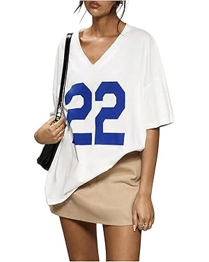 SOLY HUX 2024 Jersey Shirts for Women Number Graphic T Shirt V Neck Half Sleeve Oversized Tees Su... | Amazon (US)
