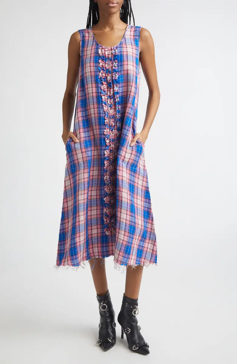 Frayed Ruffle Plaid Midi Dress | Nordstrom