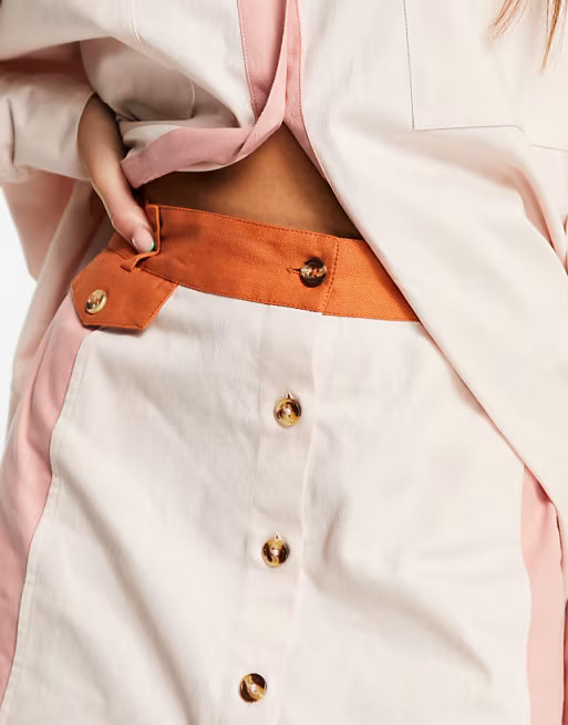 ASOS DESIGN a-line button mini skirt in colour-block | ASOS (Global)