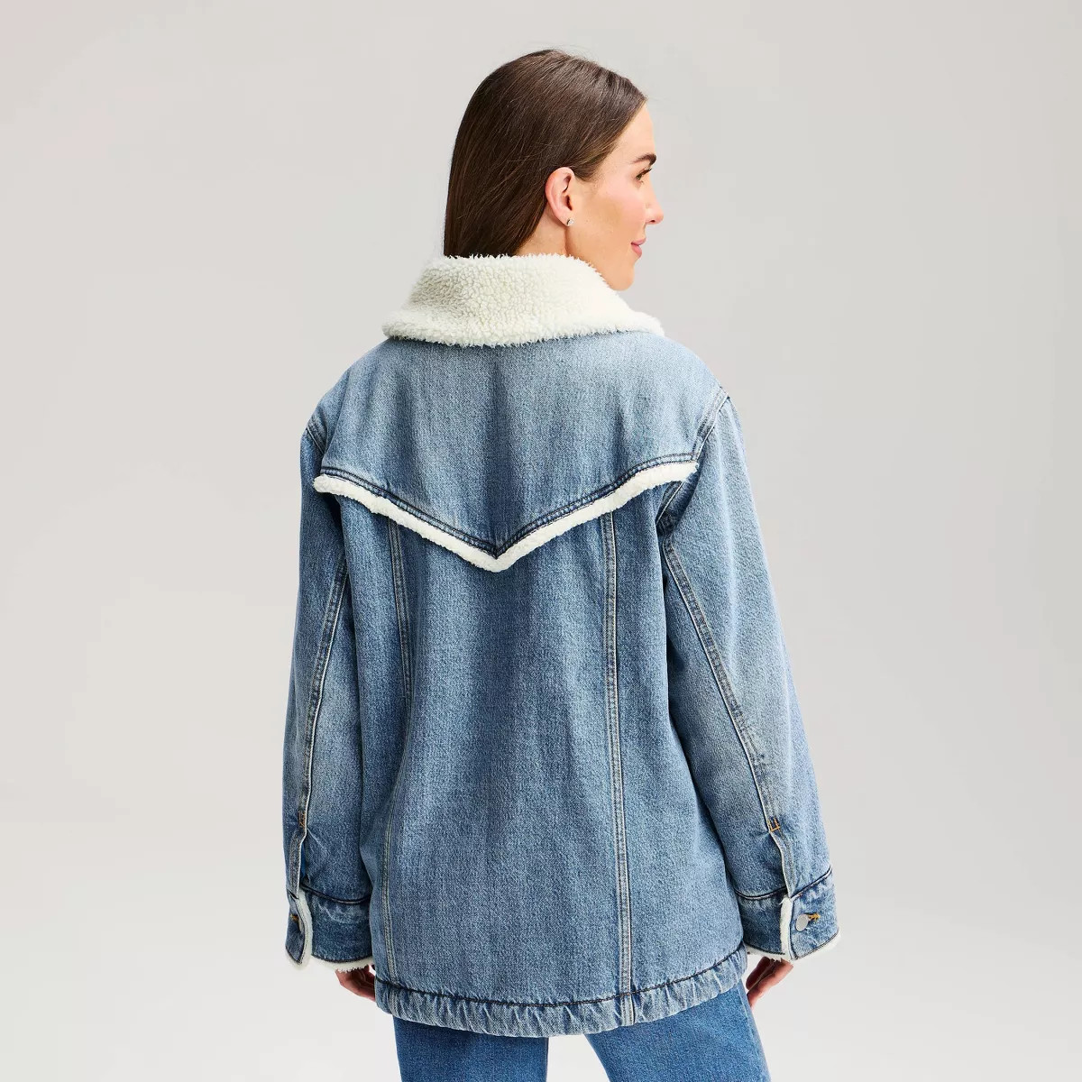 Women's Denim Shearling Ranch Coat - Universal Thread™ Medium Wash 3X | Target
