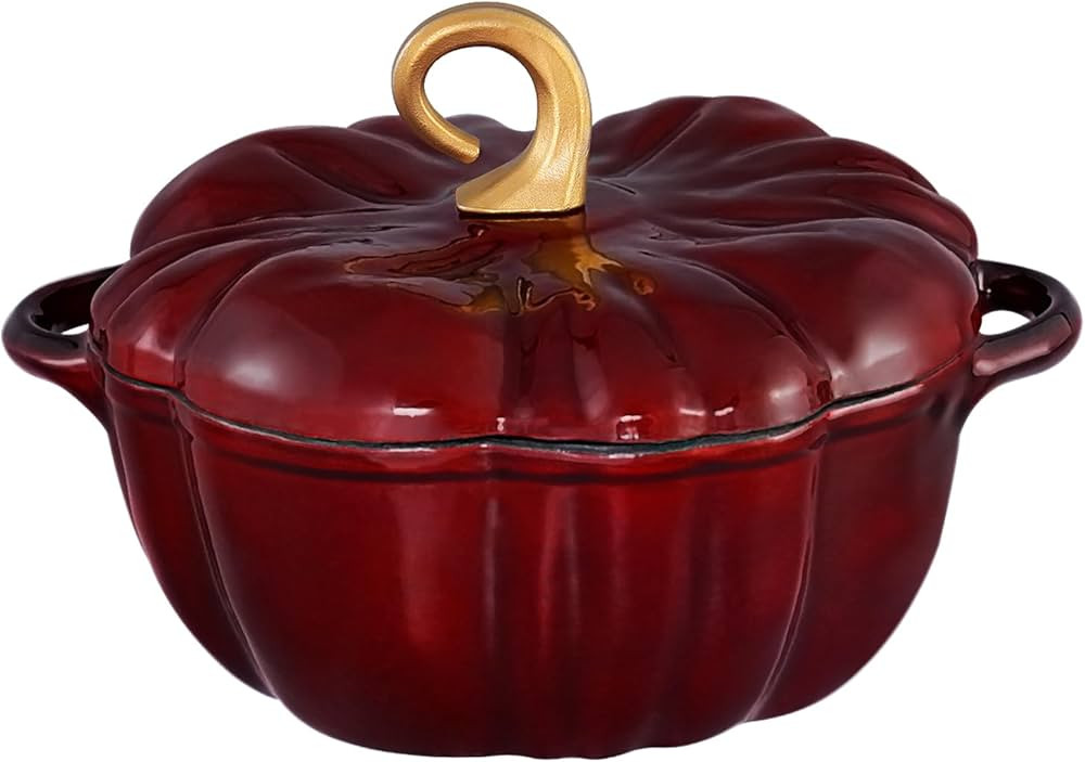 Pumpkin Dutch Oven Pot with Lid 1.8 qt Pumpkin Cast Iron Dutch Oven for Bread Baking Red Enameled... | Amazon (US)