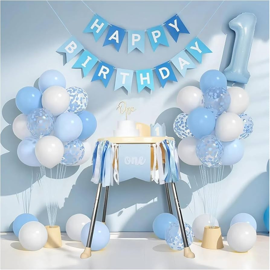 First Birthday Decorations for Boy - Complete Party Set with High Chair Banner, Number 1 Balloon,... | Amazon (US)