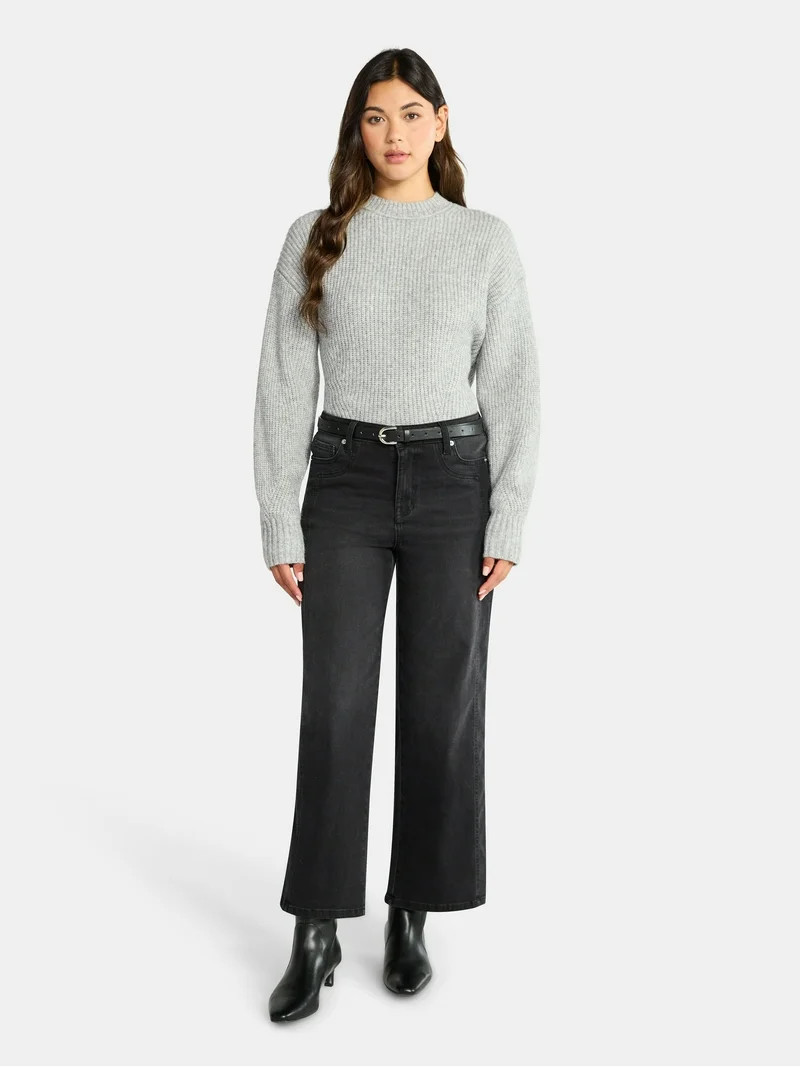 Time and Tru Women's Shaker Stitch Mock Neck Sweater, Midweight, Sizes XS-XXXL | Walmart (US)