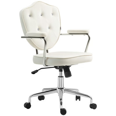 HOMCOM Cute Office Chair, Velvet-Feel Fabric Computer Vanity Chair with Button Tufted, Swivel Desk Chair, Cream White | Target