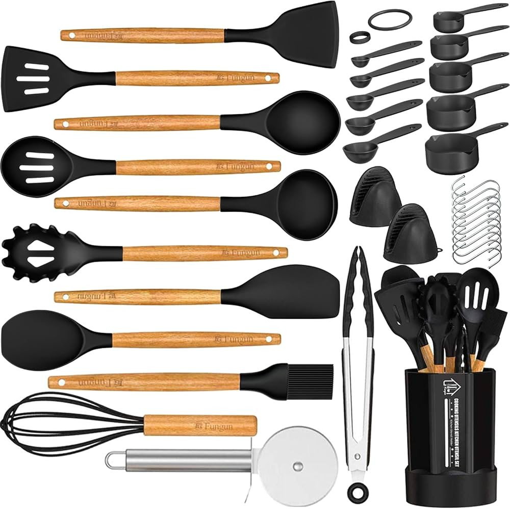 Silicone Kitchen Cooking Utensil Set, Fungun 26 Pcs Kitchen Utensils Spatula Set with Utensil Hol... | Amazon (US)