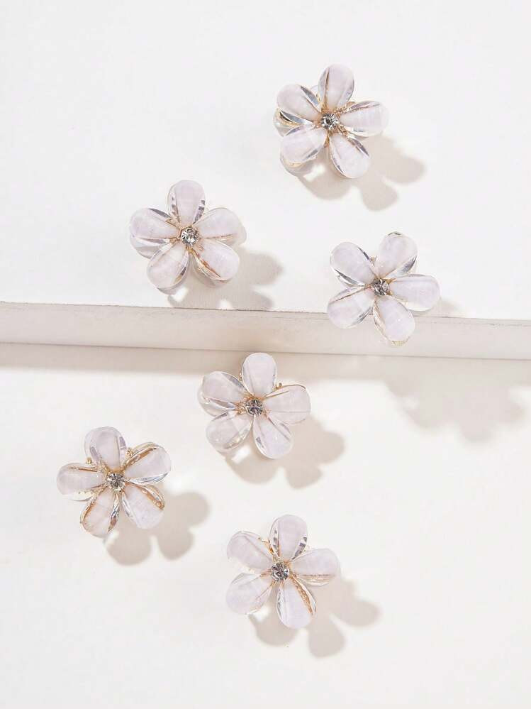6pcs/Set Blue Crystal Embellished Flower Shaped Hair Claw Clip Hairpins For Women, Girls' Hairstyling Accessory Boho Valentine's Day Valentines | SHEIN