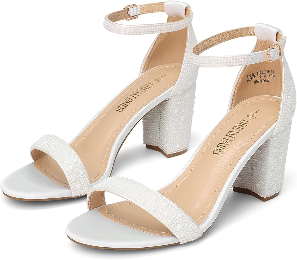DREAM PAIRS Women's Chunky Block Heel Sandals, Open Toe Ankle Strap Dress Shoes, Comfortable Wedd... | Amazon (US)