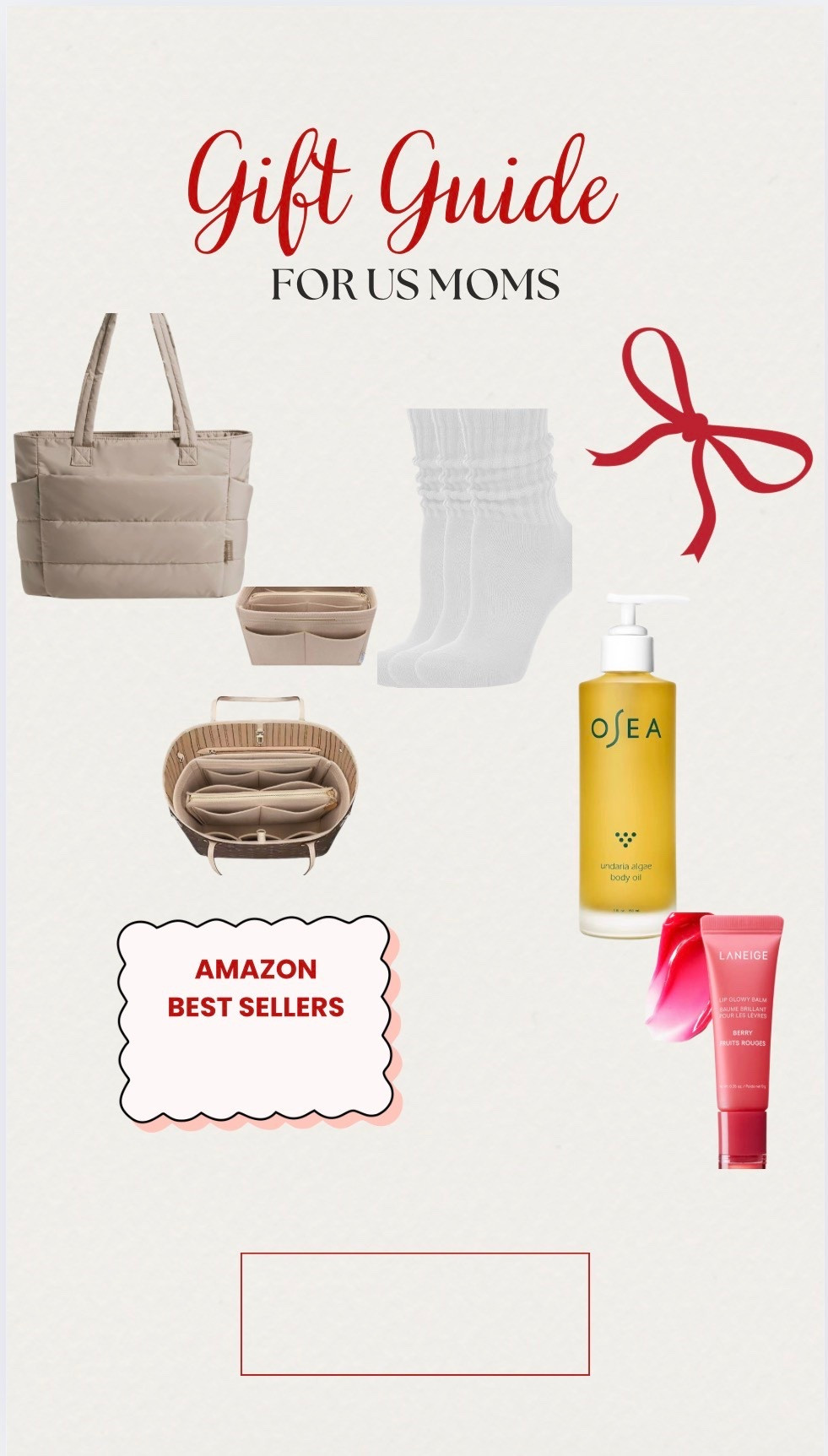 Last minute Gift guide for moms
Amazon best sellers 2025
- scrunch socks
Oversized bag (my go to sporty mom bag)
Osea  oil
Lip oil
Bag insert 

#LTKGiftGuide #LTKHoliday #LTKmomlife