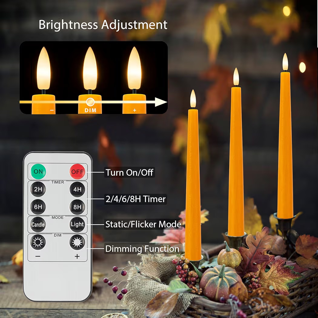 Orange Flameless Taper Candles, 9.6" Halloween Battery Operated Candles with Remote, Real Wax Fall Led Candle, Flickering Flameless Candlesticks for Fall, Thanksgiving, Harvest, Halloween Decor, 3 Pcs | Amazon (US)
