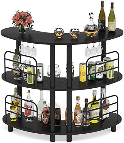 Tribesigns Bar Unit for Liquor, 3 Tier Bar Cabinet with Storage Shelves, Corner Bar Table with Wi... | Amazon (US)